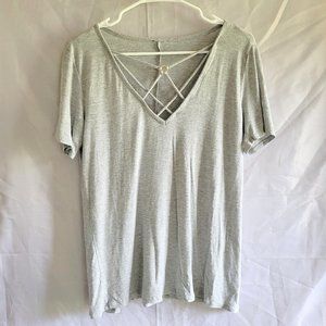 3/$20 Gray T-Shirt with Criss-Cross V-Neck